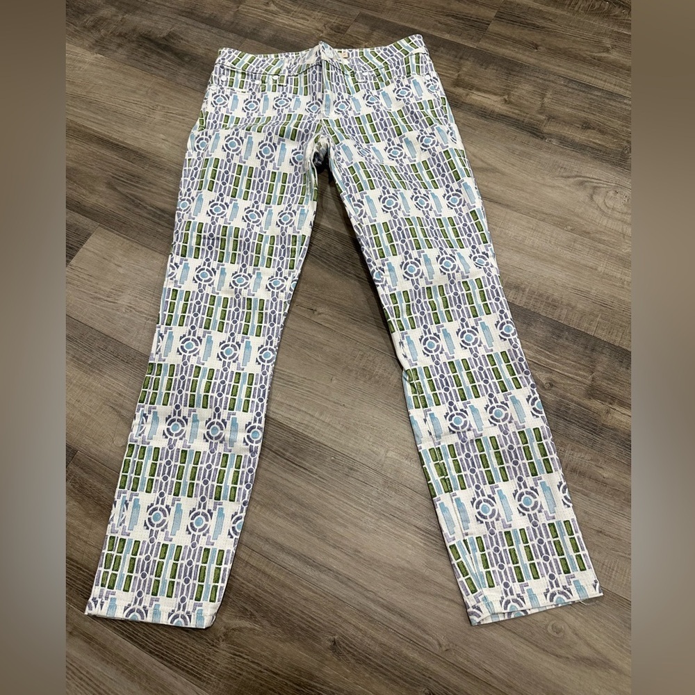 Tory Burch Geometric Tile Print Skinny Cotton Pants Size 26 - Picture 2 of 6